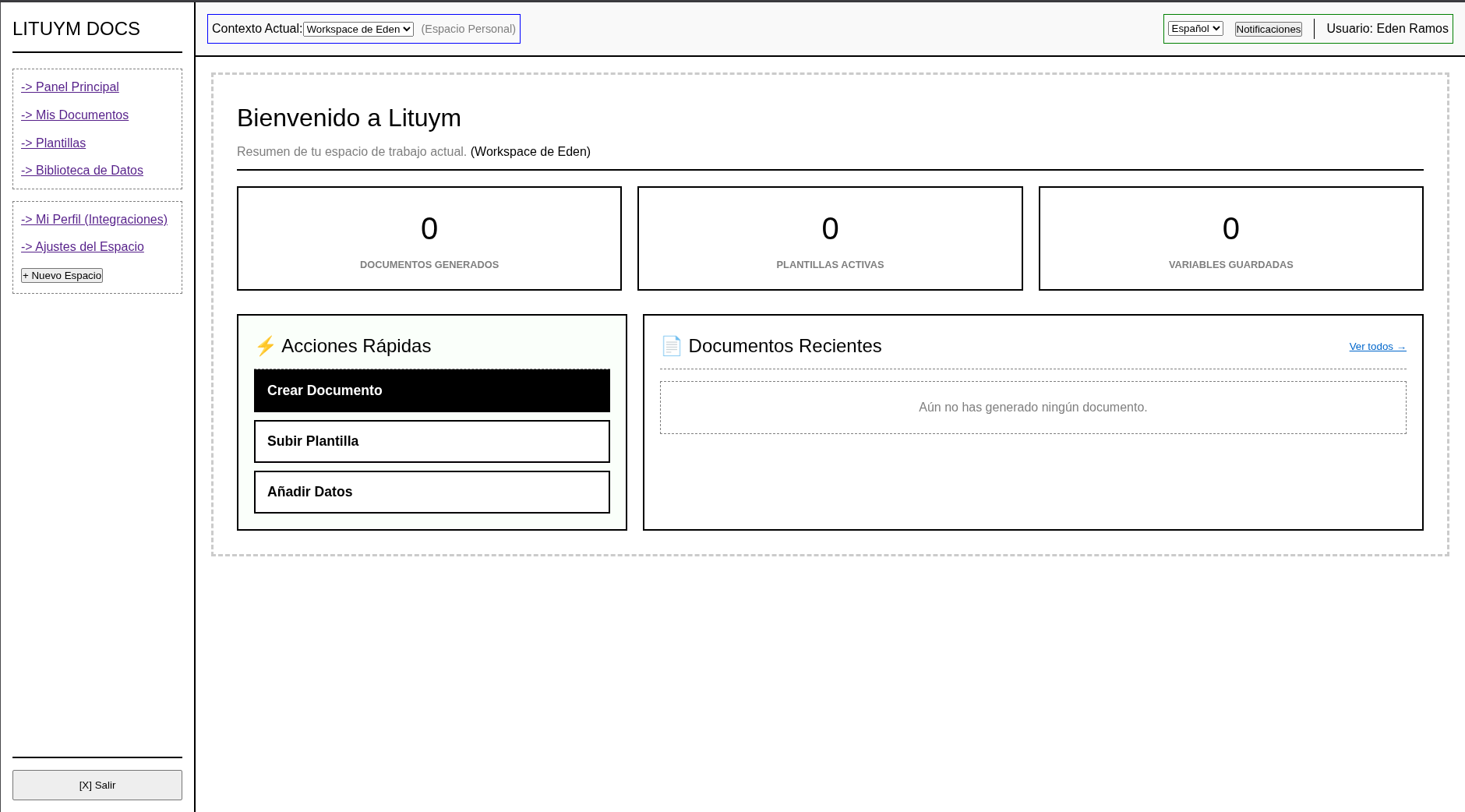 Interfaz de Lituym Docs
